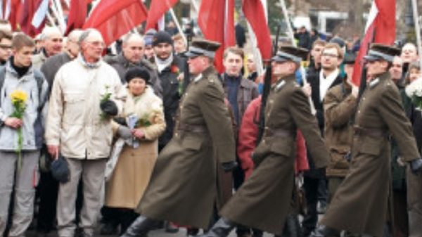 People watching military parade